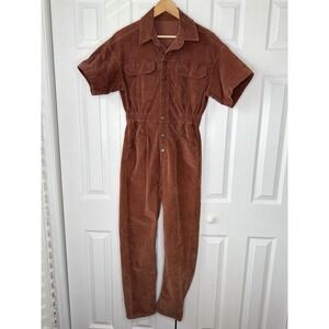 Free People Marci Corduroy Jumpsuit Size M Brown Gingerbread Utility Coverall‎